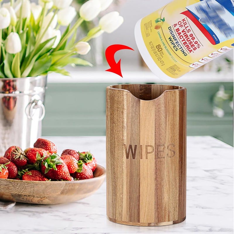 Kokone Wooden Wipes Dispenser Compatible for Clorox Lysol, Farmhouse Wipes Canister Holder Cleaning Wipe Dispenser Container, Decorative Wood Wipes Dispenser Keeper for Kitchen Bathroom Office - Image 2